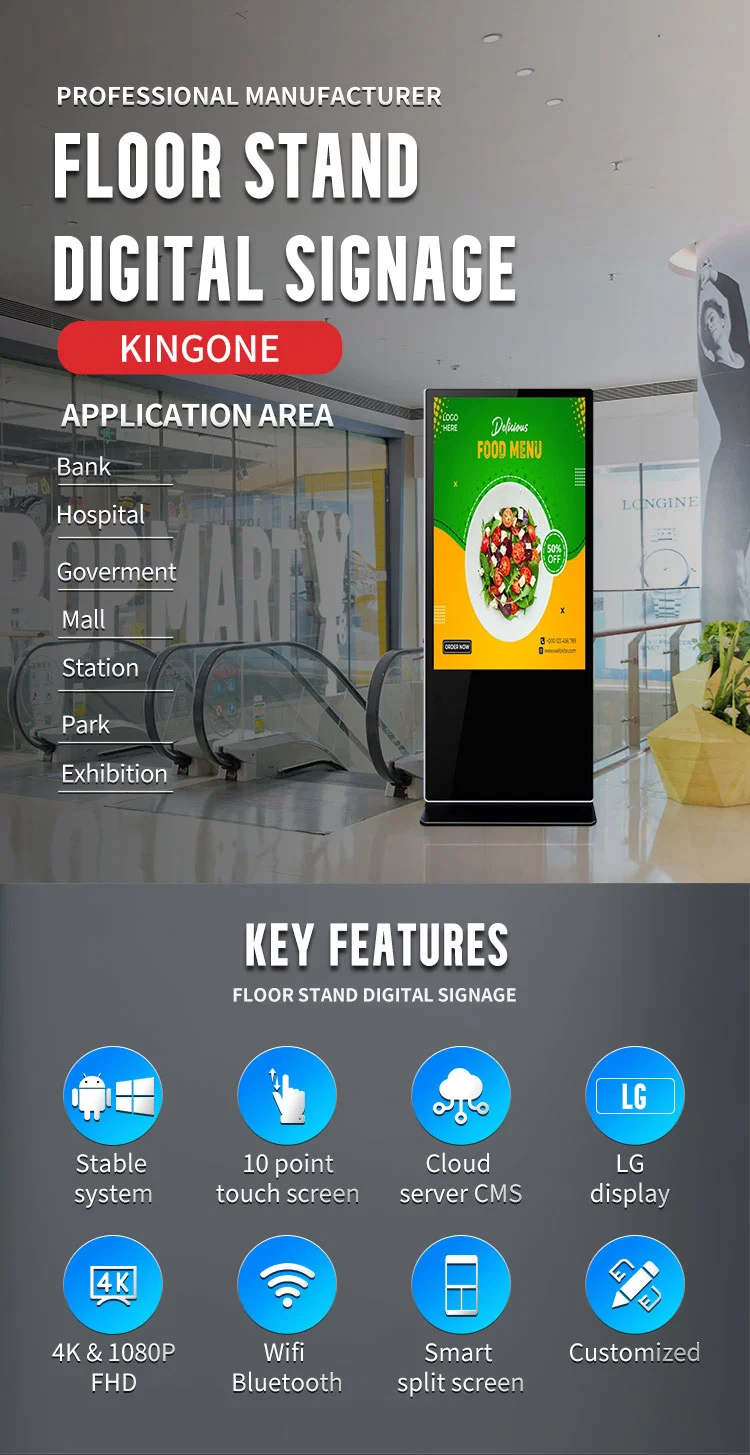 Indoor 55 Inch Advertising Player Touch Screen Floor Stand Kiosk 4K Screen 43 Inch FHD Android Vertical LCD Digital Signage Display