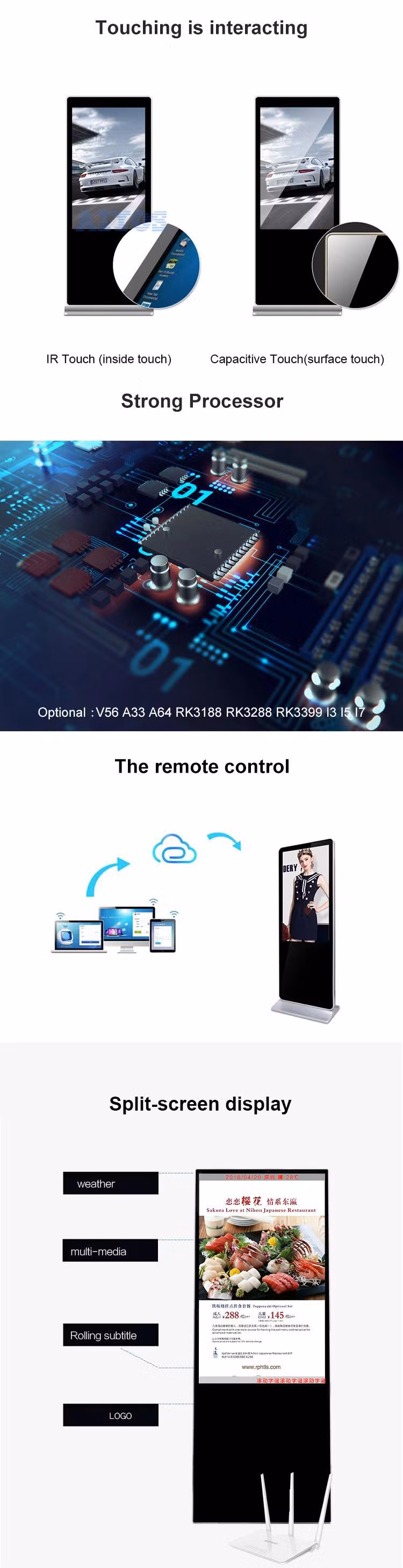 Freestanding 65 Inch Floor Standing Digital Display Digital Signage