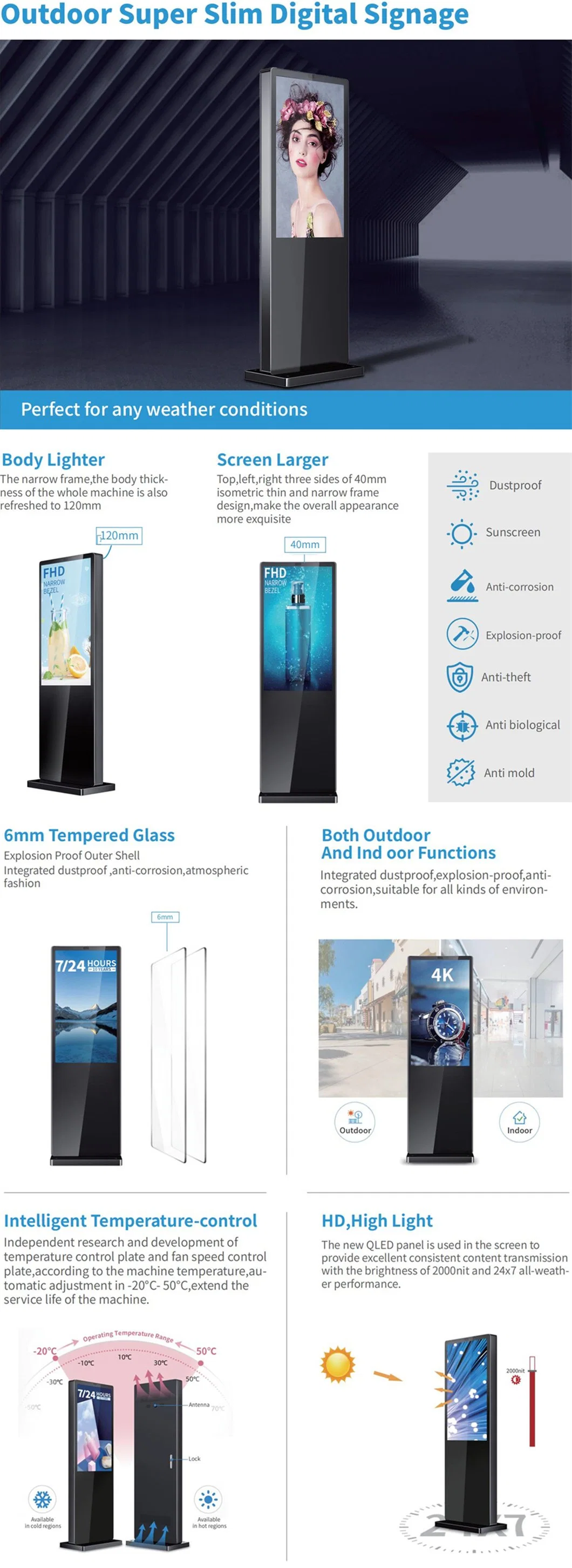 Outdoor IP65 Super Slim 55inch Waterproof Digital Signage FHD with Android System