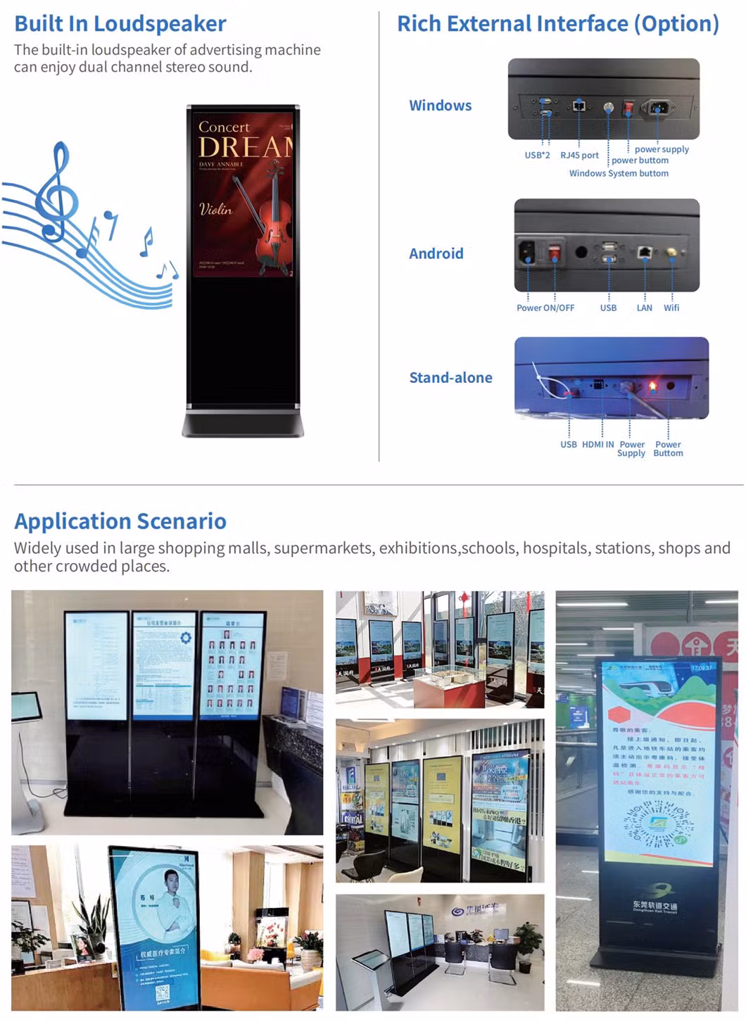 32 42 43 49 55 65 75 Inch Kiosk Totem Vertical Advertising Interactive Touch Screen Price Digital Signage LCD Digital Display Kiosk 55