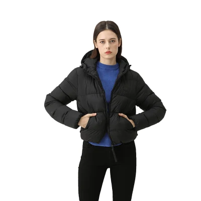 Black Crop Short Warm Women Puffer Padding Thick Cotton Jacket