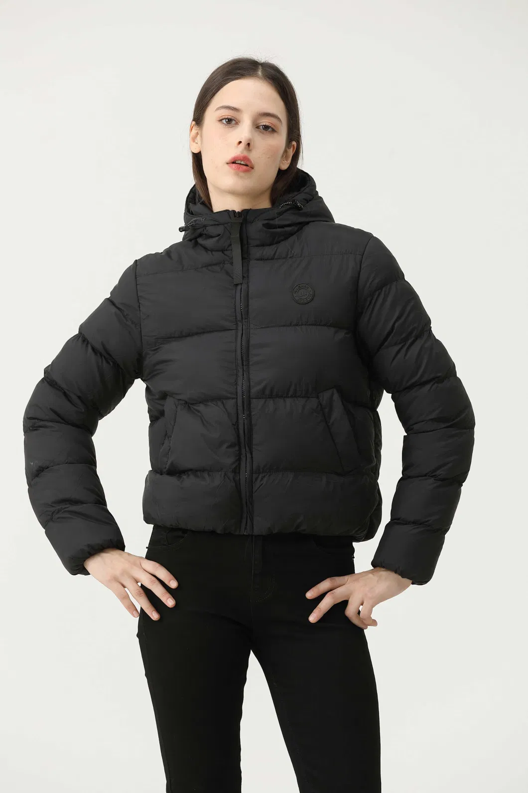 Black Crop Short Warm Women Puffer Padding Thick Cotton Jacket