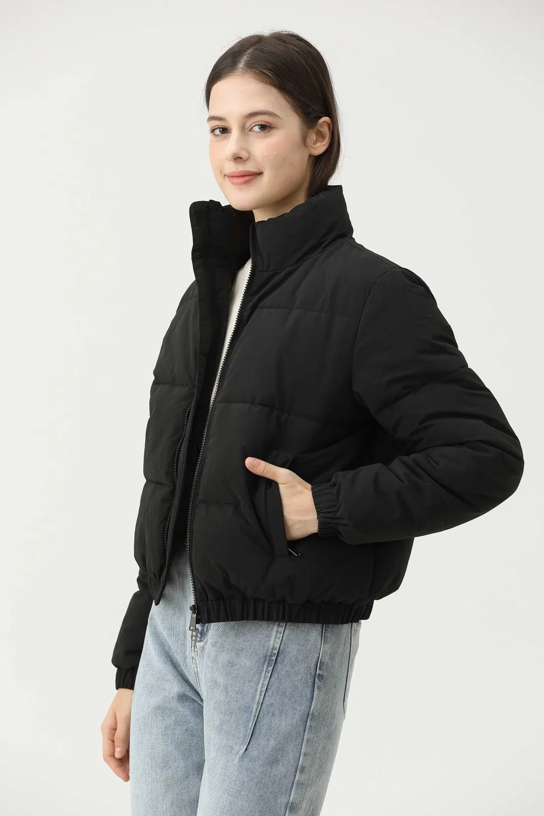 High Collar Crop Short Winter Warm Women Puffer Padding Thick Cotton Jacket