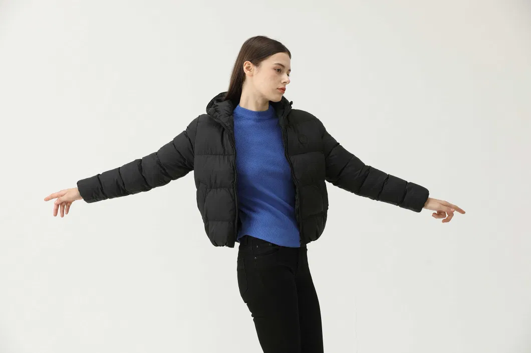 Black Crop Short Warm Women Puffer Padding Thick Cotton Jacket