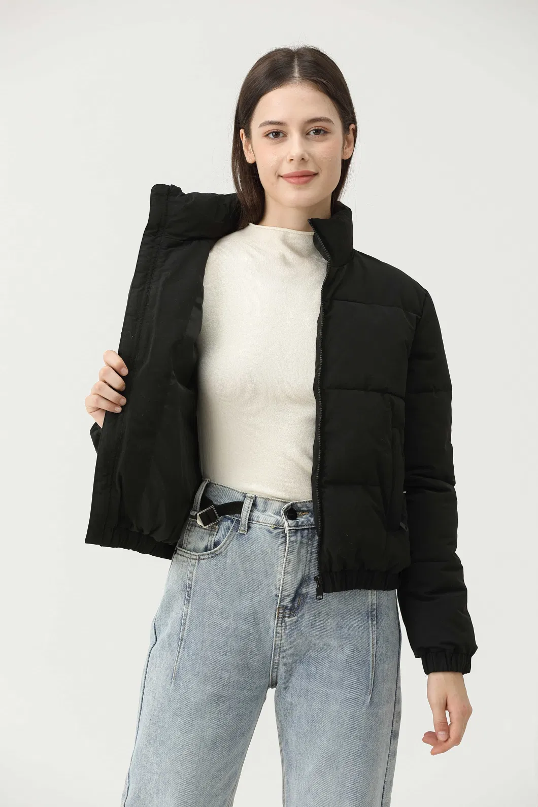 High Collar Crop Short Winter Warm Women Puffer Padding Thick Cotton Jacket