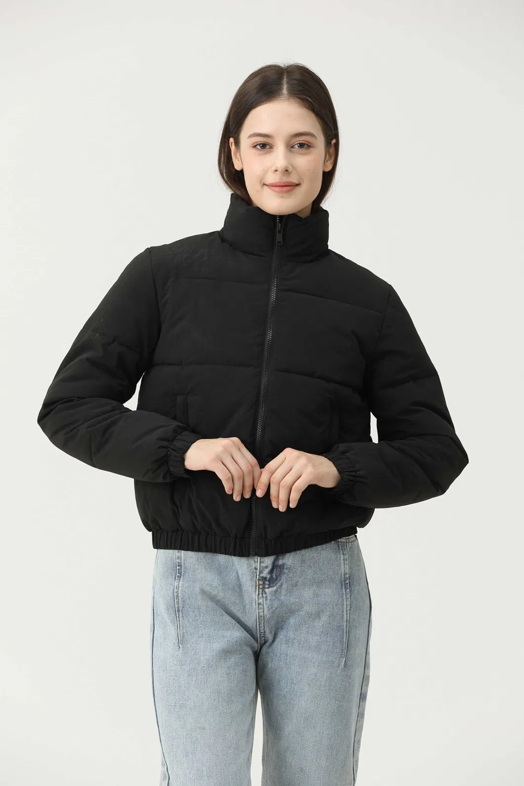 High Collar Crop Short Winter Warm Women Puffer Padding Thick Cotton Jacket