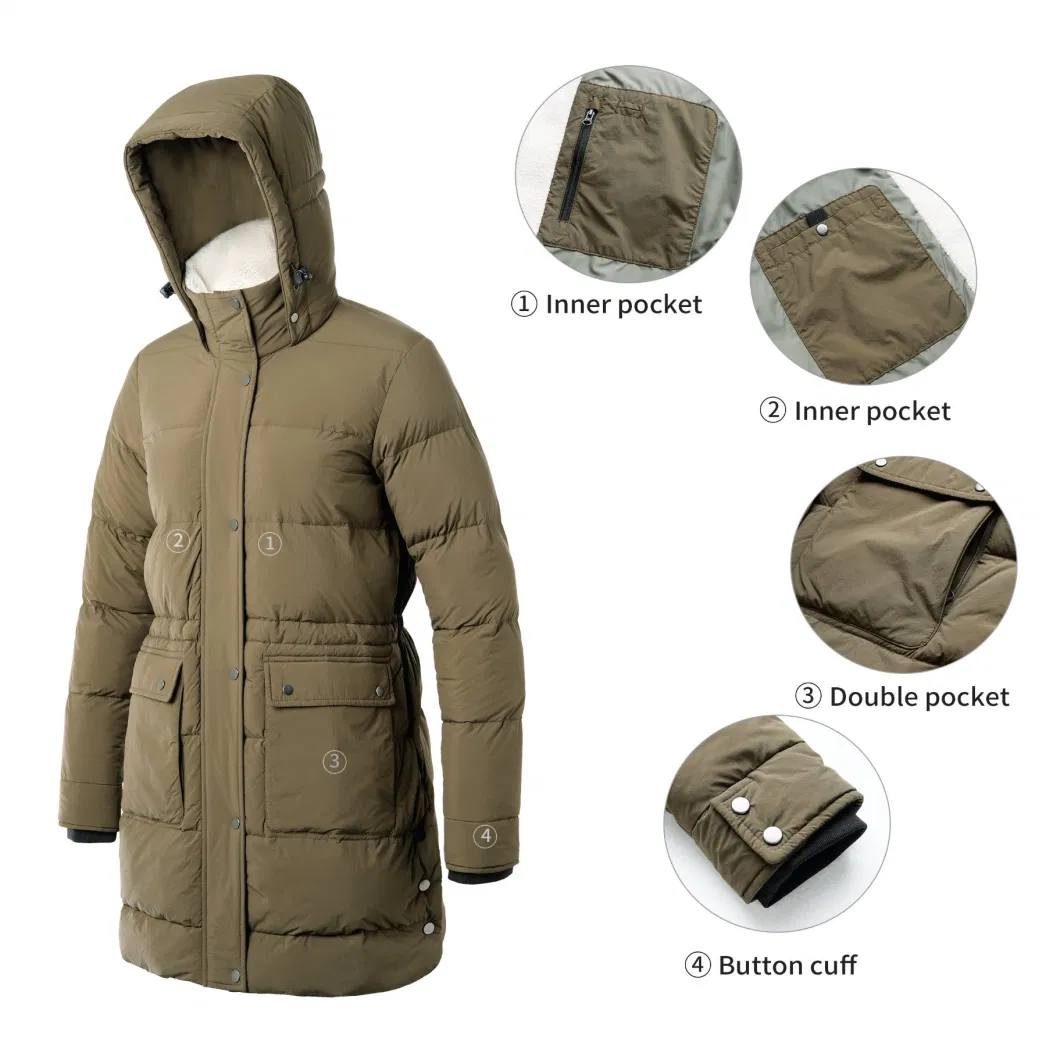 Custom High Quality Winter Bubble Thick Down Long Puffer Jacket with Hooded Long Sleeve Coat for Women and Men