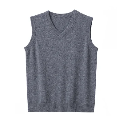 Otoño Invierno Moda Clásica para hombre 100% Cashmere Jersey de punto con cuello en V Chaleco