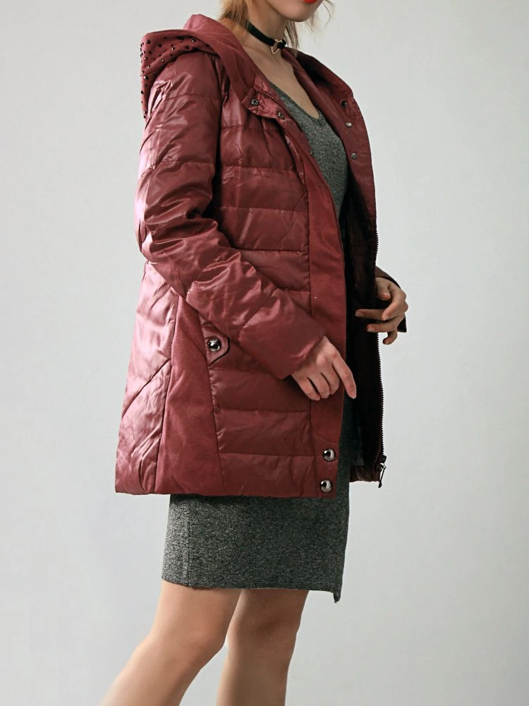 Women 2024 Light Goose Down Jacket Long Style Bright Face Loose Down Jacket Maroon Color