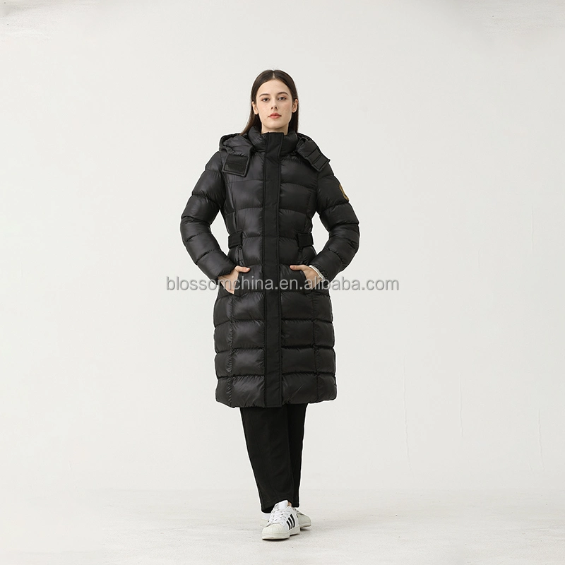 Custom Logo Winter Women Long Coat Hooded Warm Thick Black Down Parka Expediton Down Jacket for Women