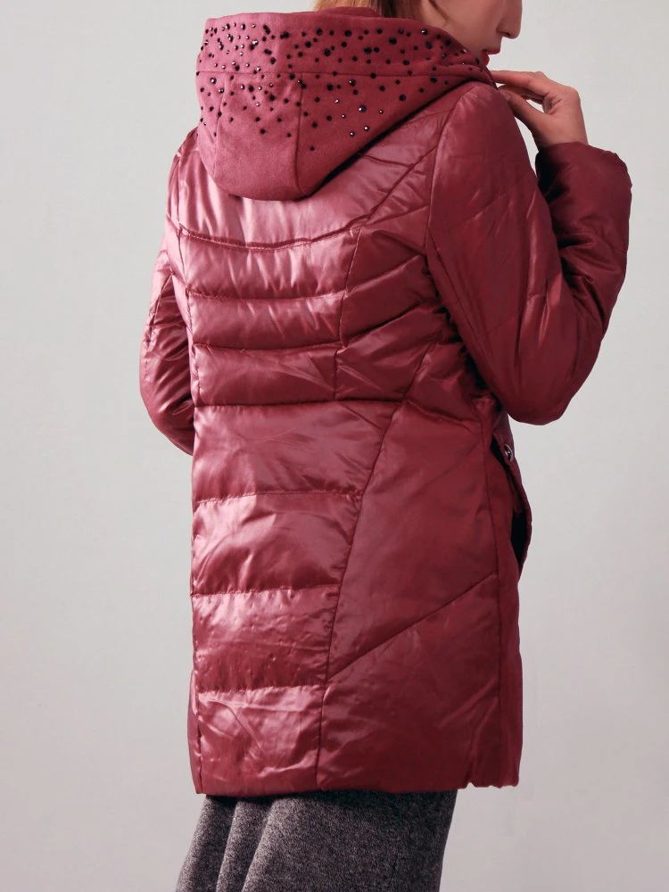 Women 2024 Light Goose Down Jacket Long Style Bright Face Loose Down Jacket Maroon Color