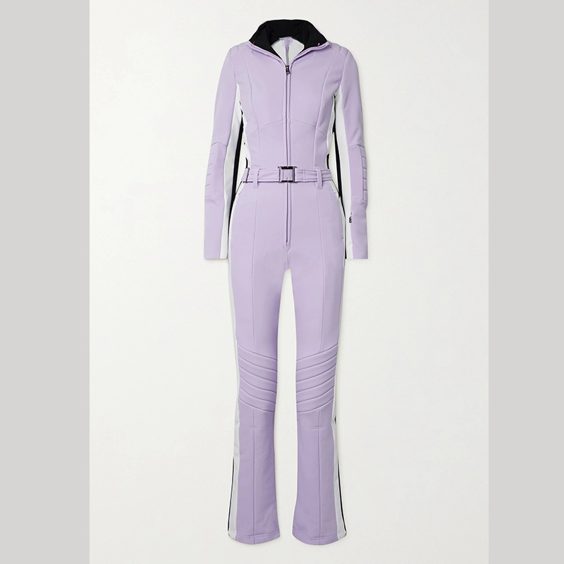 New Design Four-Way Stretch Water and Wind-Proof Insulating Fleece Zipped Pockets Belted Striped Stretch Women Ski Suit