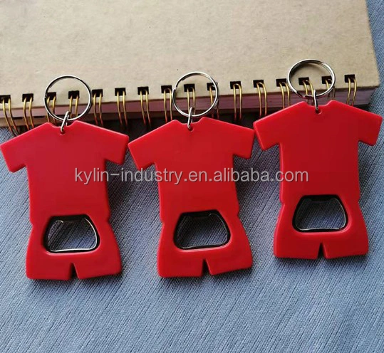 Football Game Footballer T-Shirt Shape Beer Bottle Opener with Cmyk Printing and Keyring Player T Shirt Opener