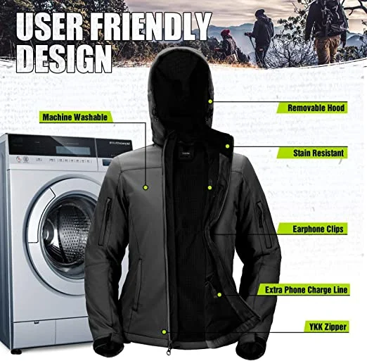 Winter Outdoor Soft Shell Electric Heated Jacket for Men and Women with Battery Pack