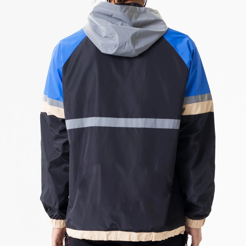 Refletive Polyester Color Block Men Quarter Zipper Windbreaker Jacket