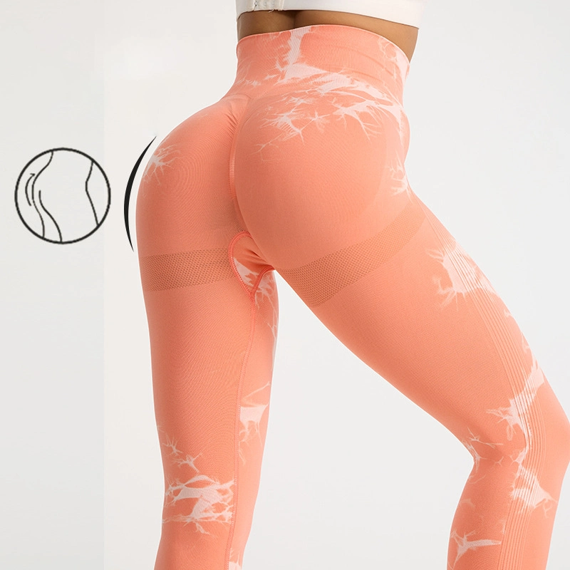 Women Gym Sports Pants Tie Dye Print Seamless Leggings