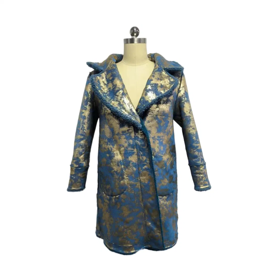 Winter Fashion Clothing Outer Wear Women Faux Fur Coat with Printing