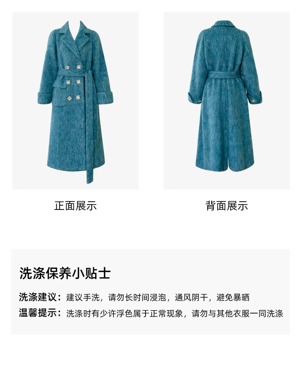 Nnr High Quality Winter Long Blue Wool Fur Coat Women