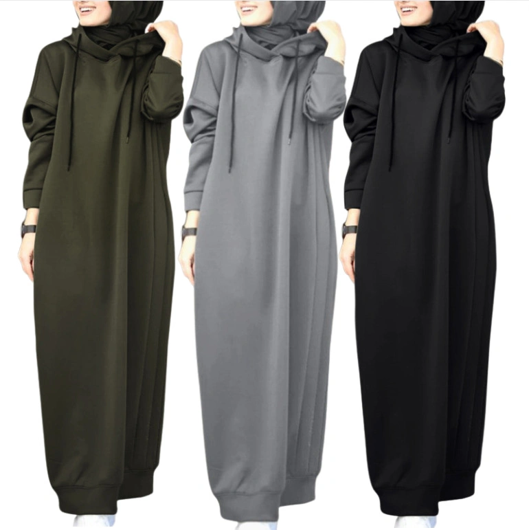 Private Label Soft Big Plus Size Muslim Oversized Casual Cotton Maxi Women Long Hoodie Dress for Women Hoodie Wholesale