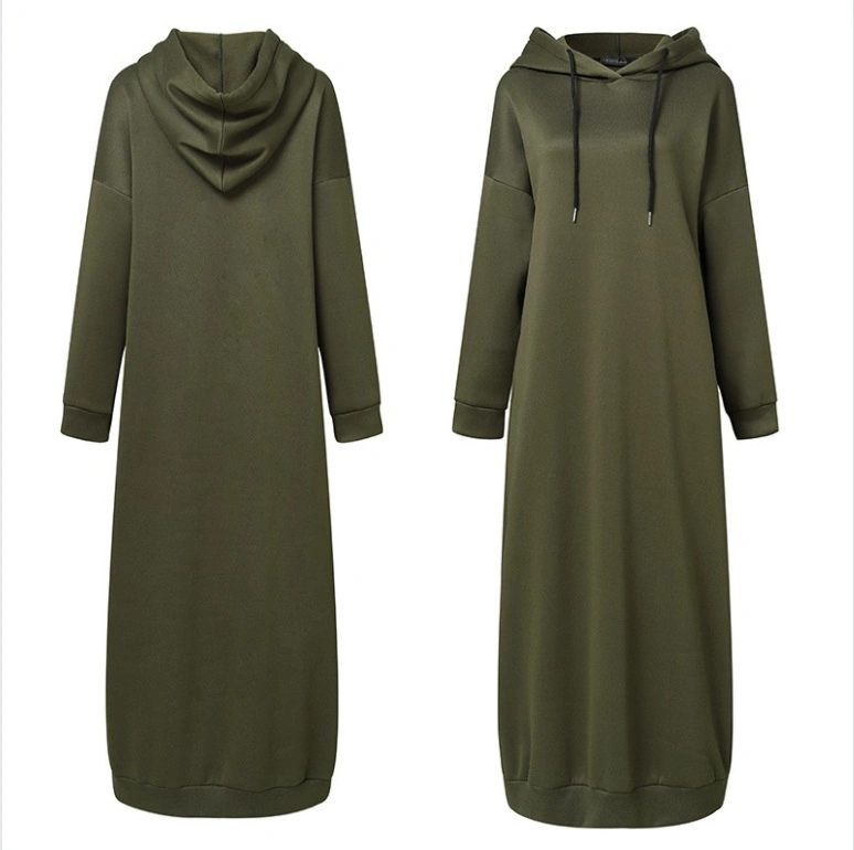 Private Label Soft Big Plus Size Muslim Oversized Casual Cotton Maxi Women Long Hoodie Dress for Women Hoodie Wholesale