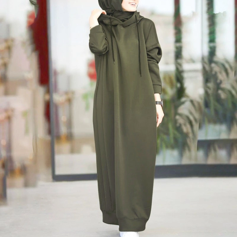 Private Label Soft Big Plus Size Muslim Oversized Casual Cotton Maxi Women Long Hoodie Dress for Women Hoodie Wholesale