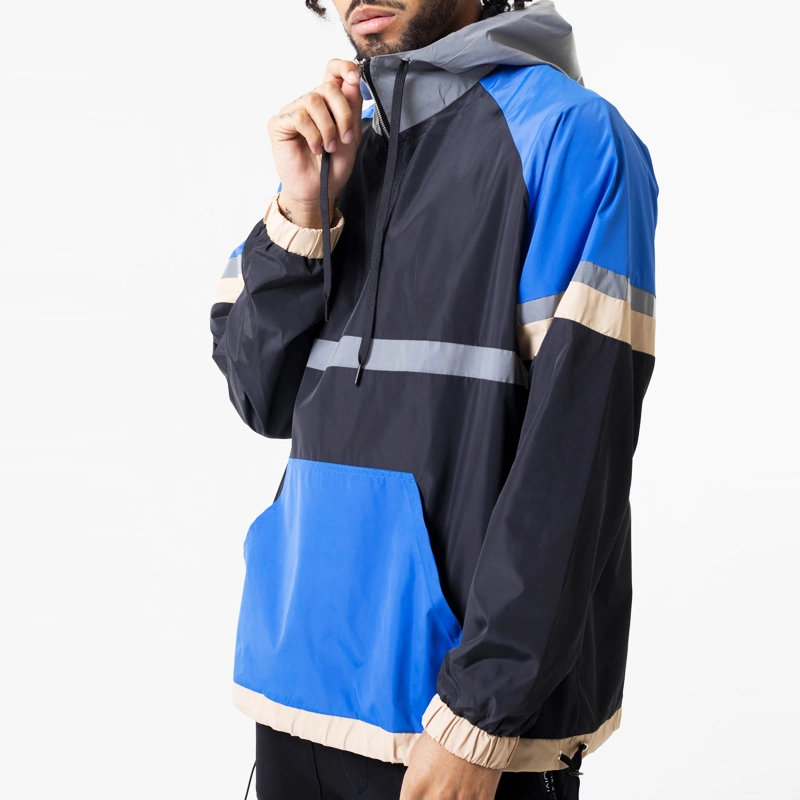 Refletive Polyester Color Block Men Quarter Zipper Windbreaker Jacket