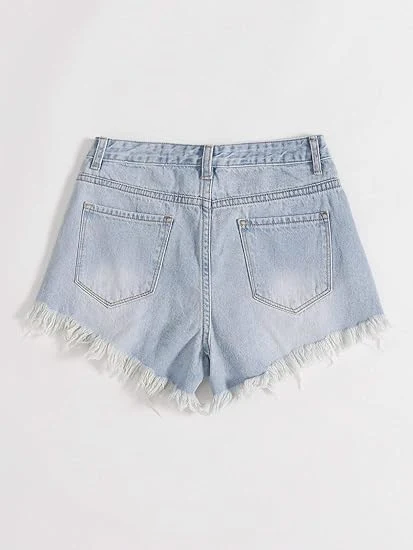 Women&prime;s Summer Jean Shorts Ripped Button Front Wide Leg Denim Jeans Casual Solid Shorts