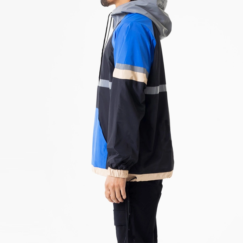 Refletive Polyester Color Block Men Quarter Zipper Windbreaker Jacket