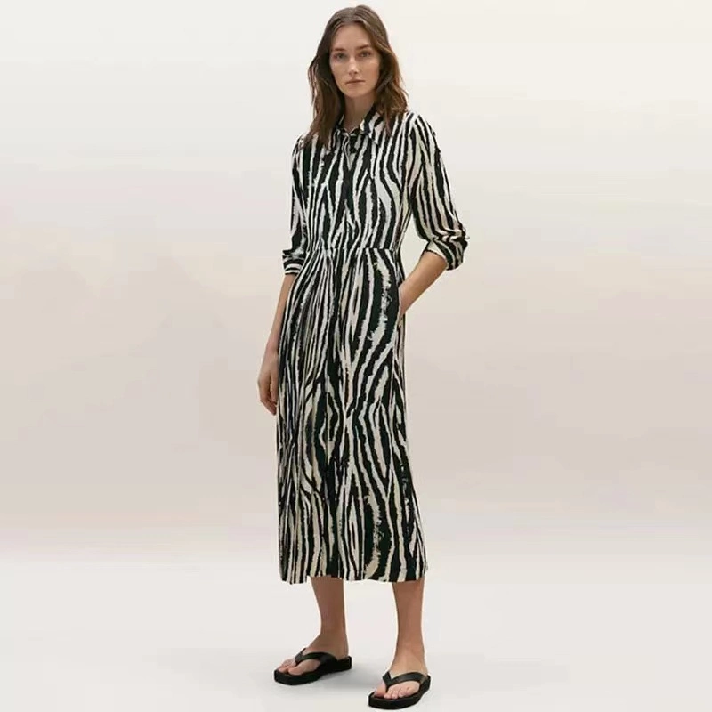 Elegannt Luxure Fashion Simple Zebra-Stripe Office T Shirt Dress for Ladies