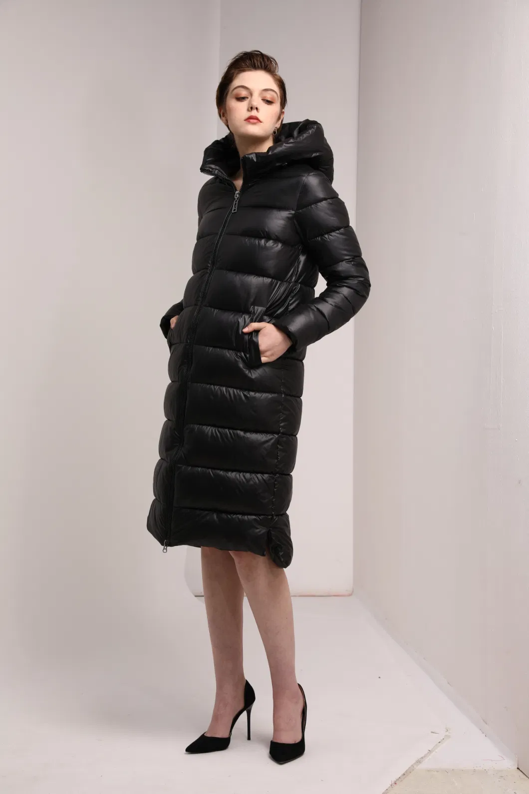 Thick Warm Black Woman Padded Long Down Jacket for Winter