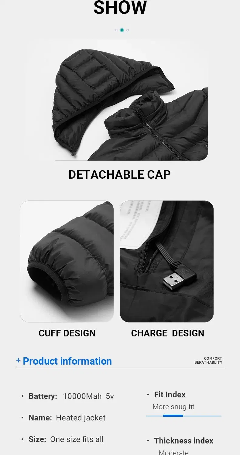 Heating Clothing Winter Waterproof Electric USB Puffer Heated Jacket for Men Women