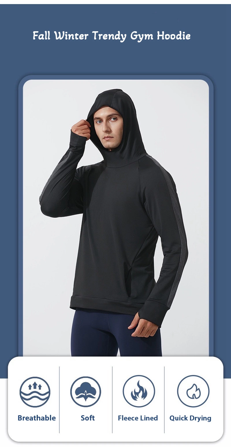 Factory Price Men&prime;s Casual Fleece Lined Long Sleeve Gym Hooded Sweatshirts with Thumb Holes for Male, Custom Logo Winter Windbreaker Athletic Hoodie Pullovers