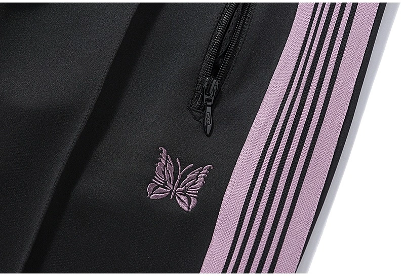 Butter Fly Embroidery Ribbon Needles Jackets Men Women 1: 1 Top Quality Streetwear Jacket Stripes Needles Track Coats