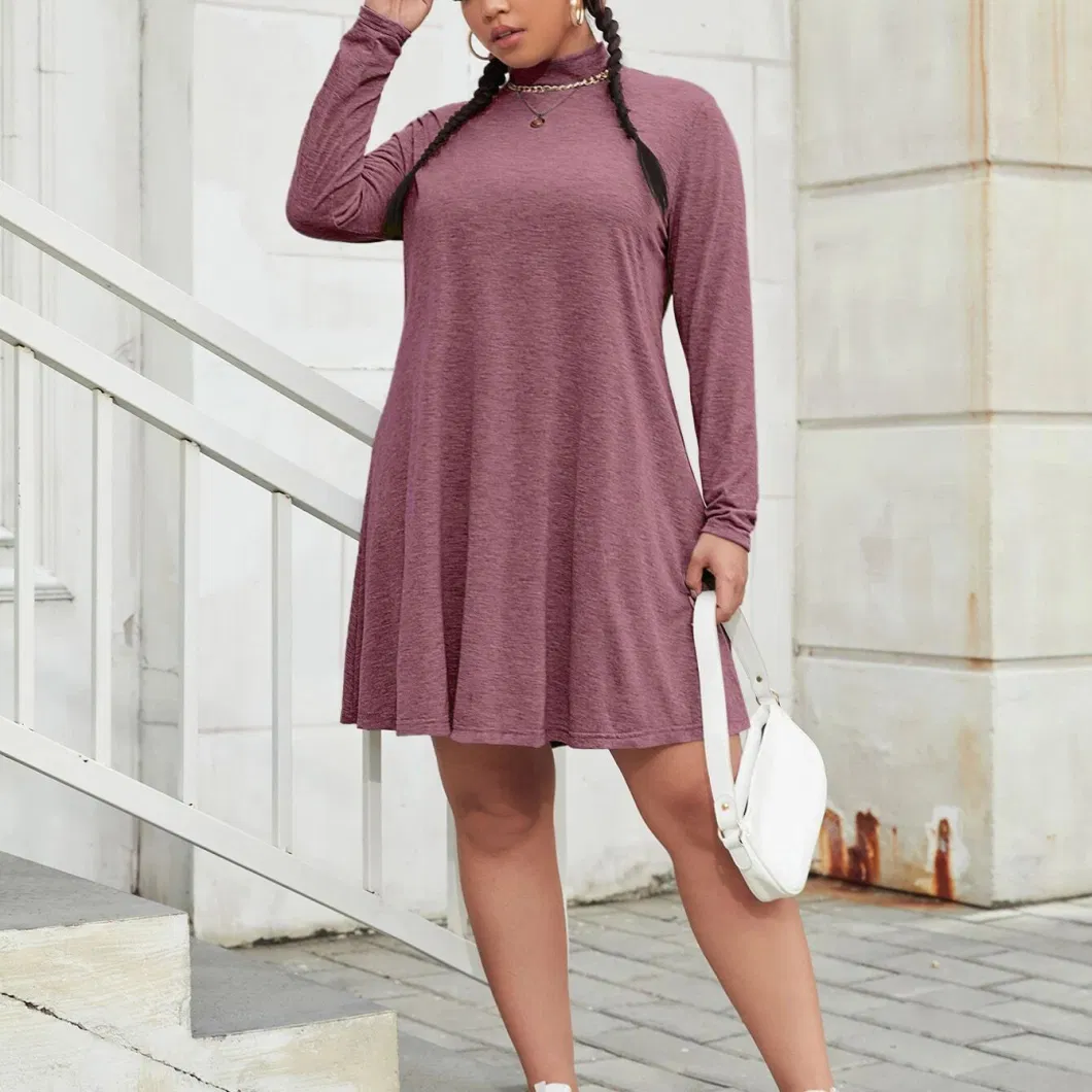 Custom Trendy Mock Neck Tee Shirt Dresses Women Plus Size Lady Elegant Casual Dress