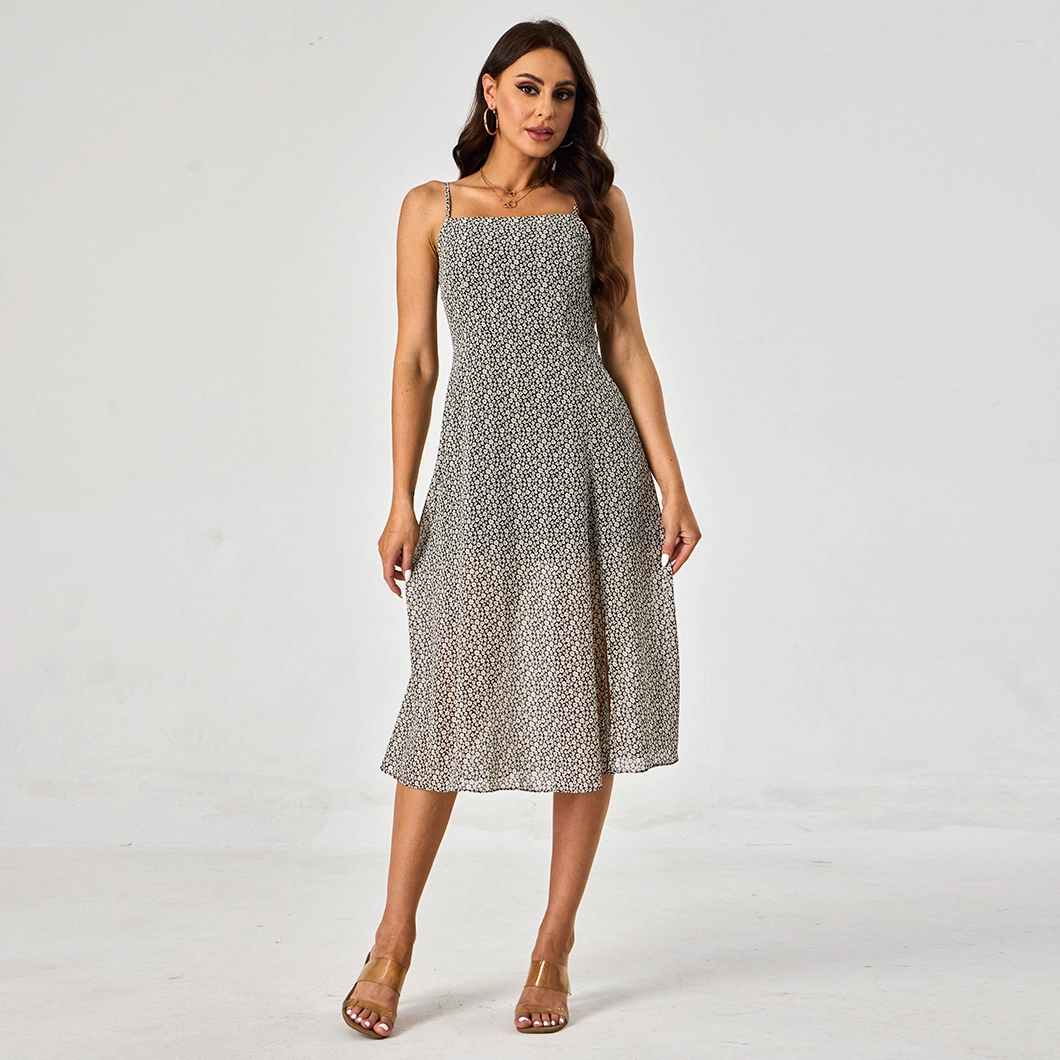 Custom Woven Sling Sleeveless Spot Printed Fashion Women Long Dresses