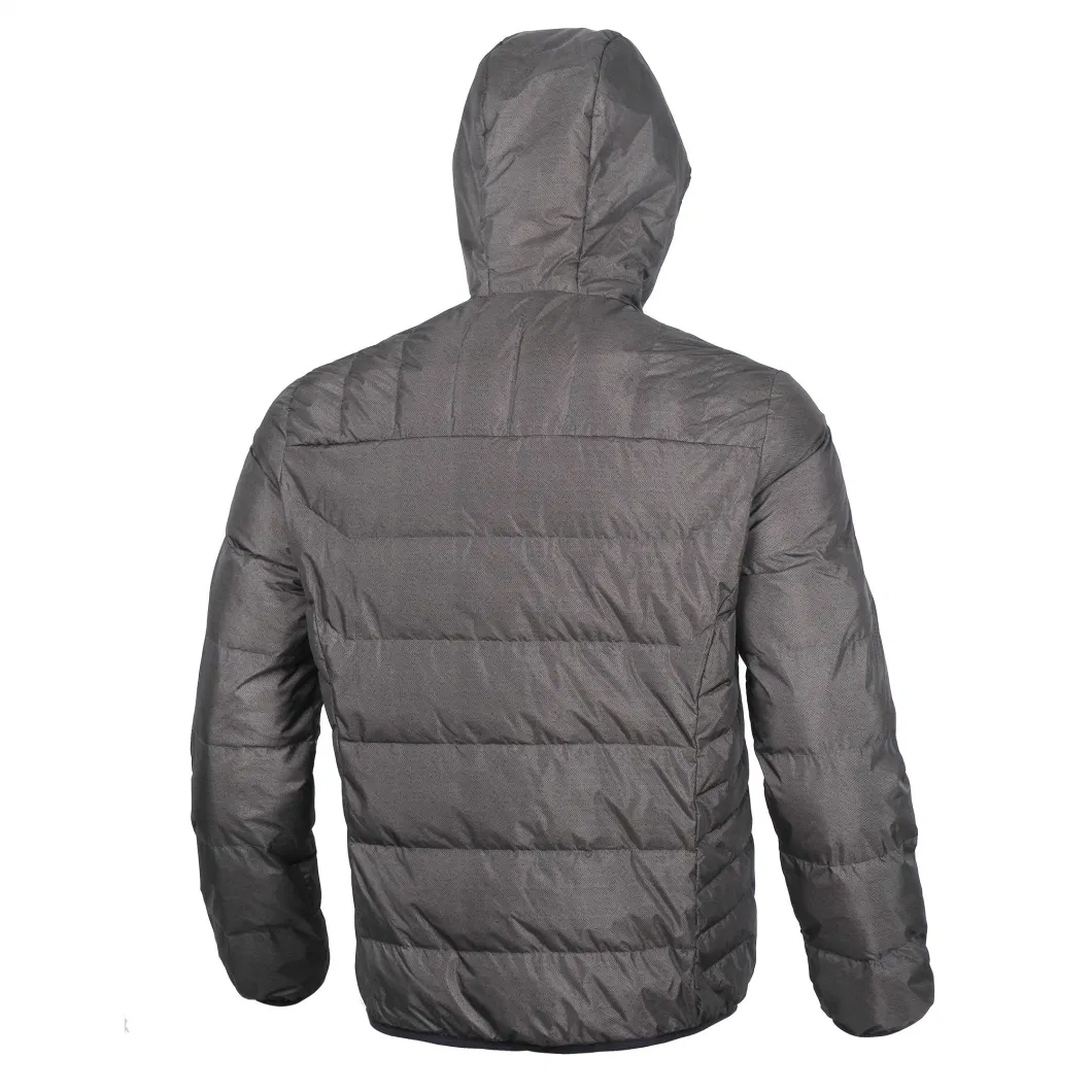 Outdoor Wear Full Down Black Men&prime;s Waterproof Feather Jacket with Hood