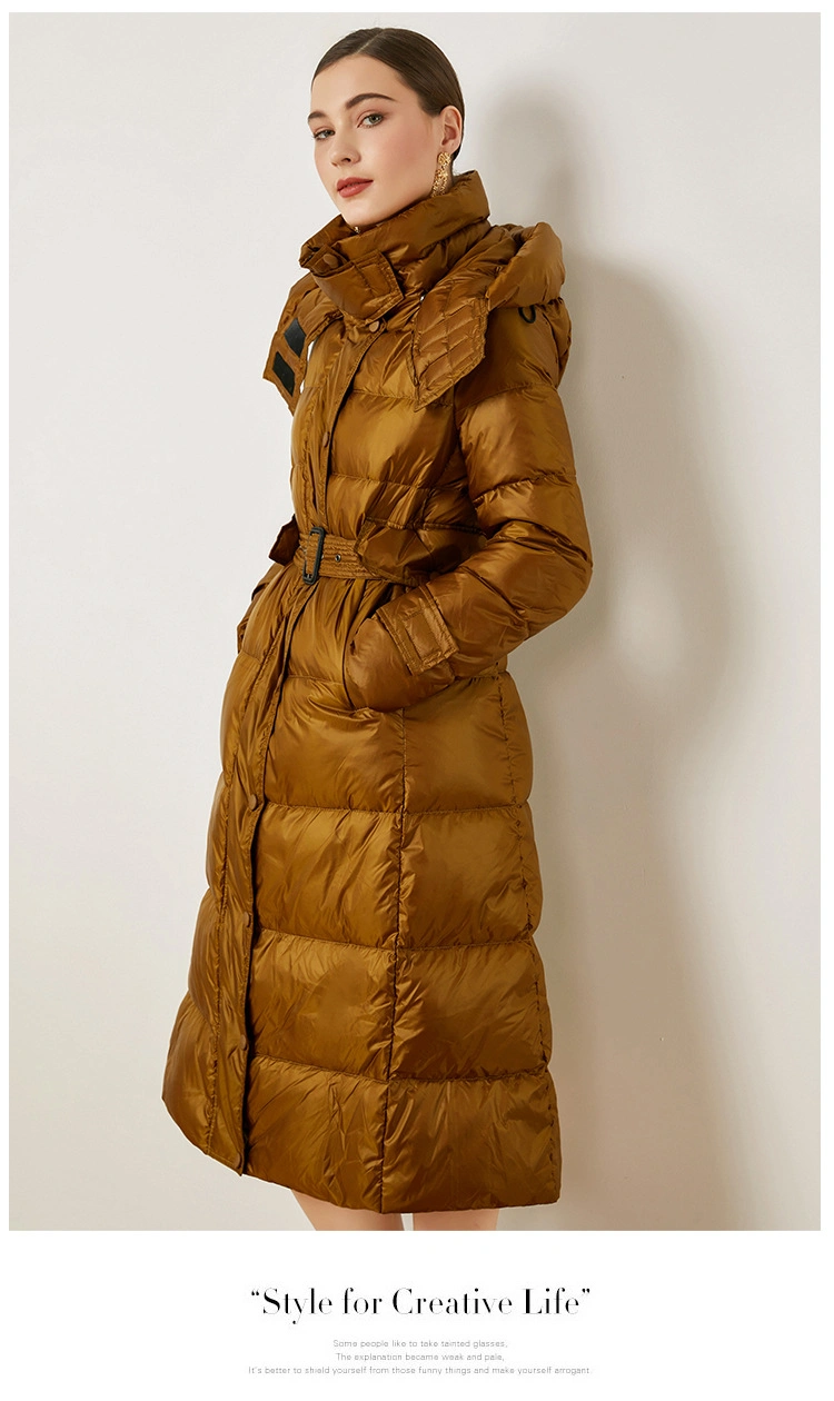 Down Jacket Women&prime;s Long New Winter White Duck Down Coat Slim Fit and Elongated Warm Down Jacket