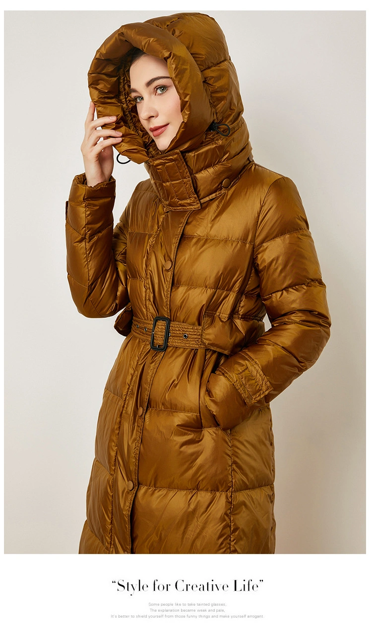 Down Jacket Women&prime;s Long New Winter White Duck Down Coat Slim Fit and Elongated Warm Down Jacket