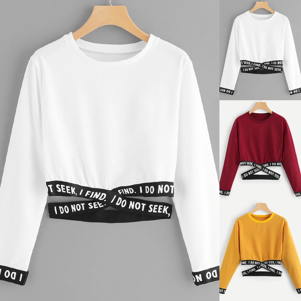 Women Sweatshirt Autumn Winter Long Sleeve Letter Printing Short Pullover Tops Ladies Sports Wear Crop Top Custom