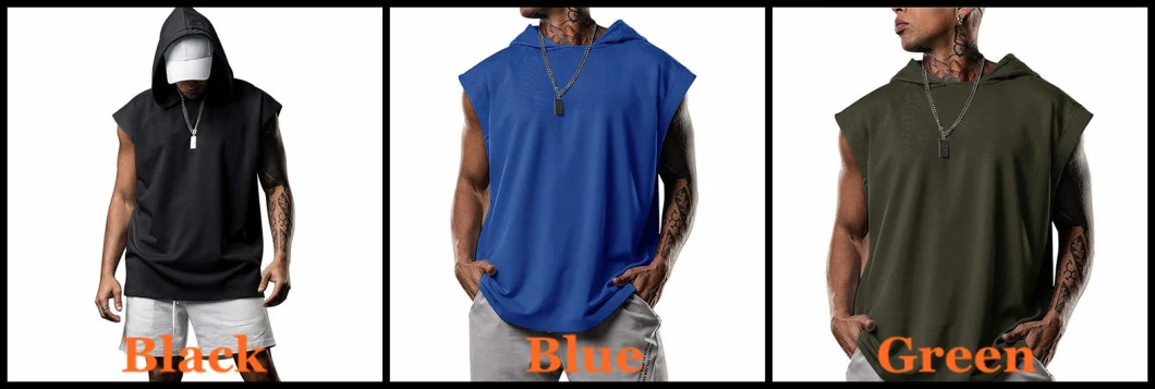 Low MOQ Custom Polyester Fitness Bodybuilding Sports Gym Oversized Men Streetwear Sleeveless Workout Hoodie Pullover Sweatshirt