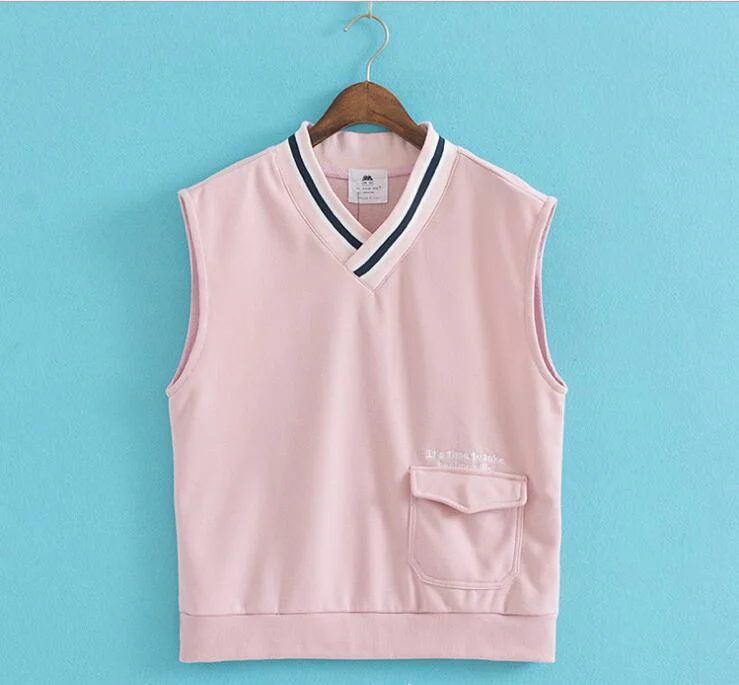 Fleece Fabric Sleeveless Sweatshirt with Pocket for Lady