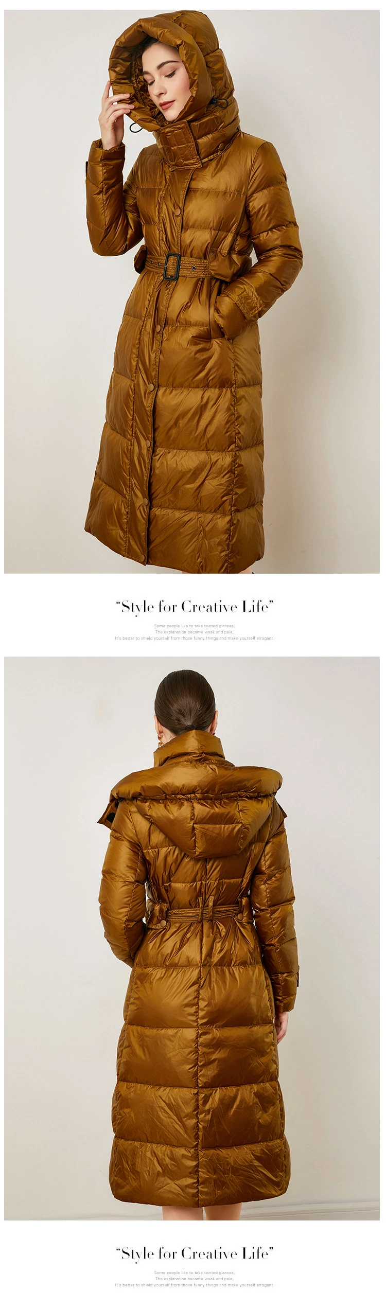 Down Jacket Women&prime;s Long New Winter White Duck Down Coat Slim Fit and Elongated Warm Down Jacket