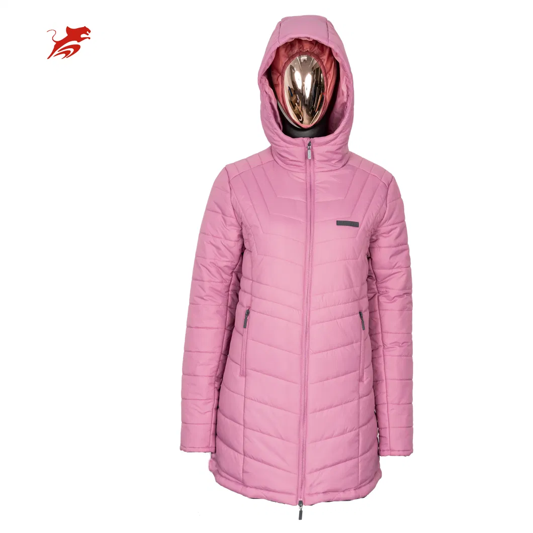 Asiapo China Factory Women&prime;s Hot Selling Pink Hooded Zippered Parkas Casual Travel Outdoor Fashion Puffer Jackets