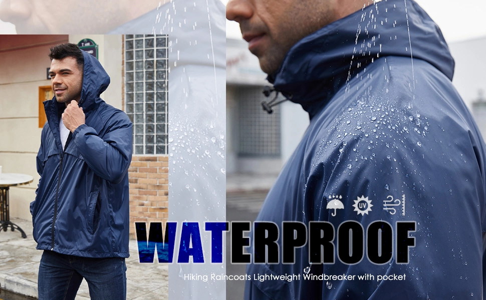 Men&prime;s Waterproof Hooded Outdoor Hiking Raincoats Lightweight Windbreaker Rain Jacket