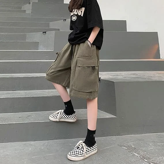 Men Women Baggy Cargo Shorts Casual Sports Wide Leg Short Pants with Pockets