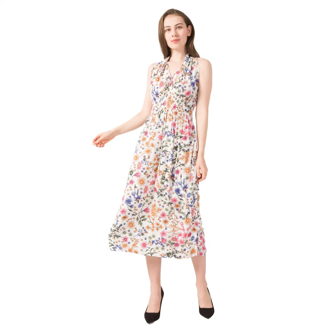 Ladies Elegant Vintage Customized Pattern Sleeveless Floral Dresses Women for Summer