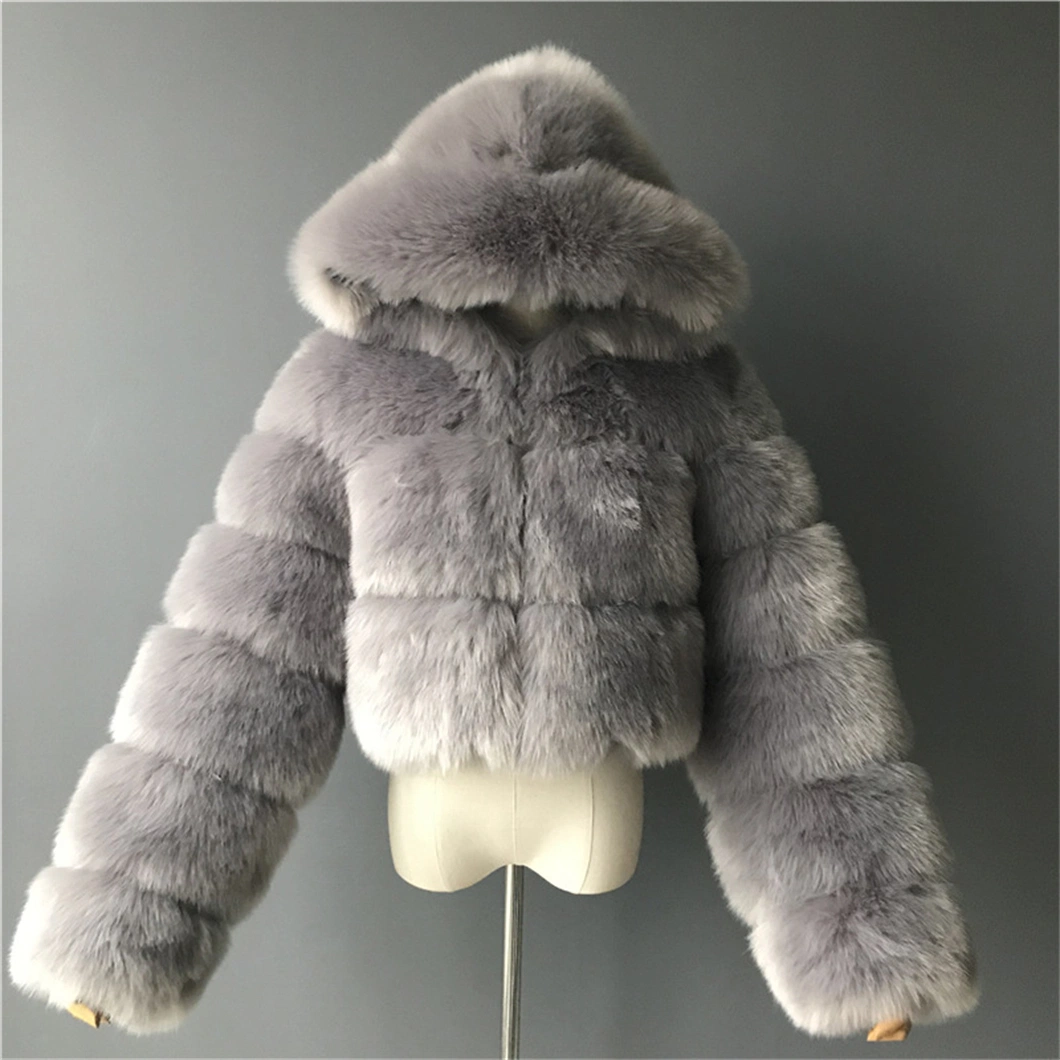 Hot Sells Winter 2022 Women Fashion Fleece Thick Multicolor Faux Fur Coat Jacket Warm Hooded Solid Green Color Plus Size Overcoat Fur Jacket