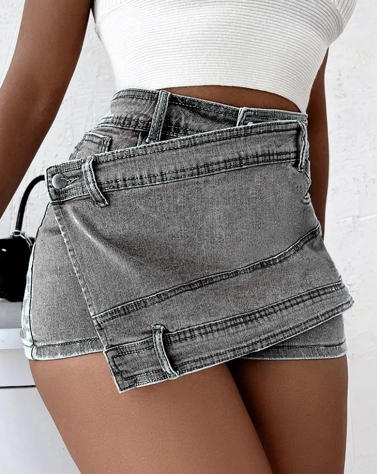 Large Size Women&prime;s A-Line High Waist Irregular Wide Leg Pants Women&prime;s Summer Slimming Denim Skirt Pants Shorts