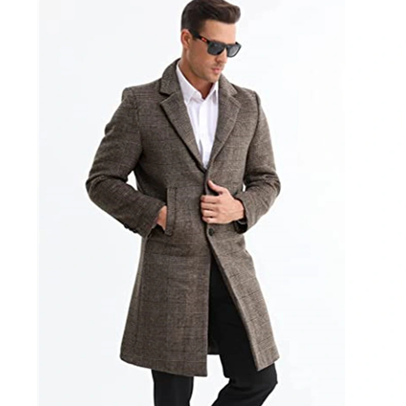 Mens Overcoat Winter Singl-Breasted Windbreaker Woolen Slim Long Trench Coats for Men