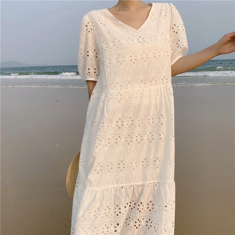 Boho Dress Casual Clothes Women Fashion Elegant White Cotton Shirt Dress